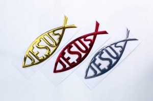 Rybka z napisem Jesus. Naklejka na samochód (czerwona)
