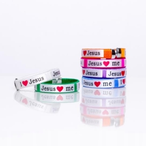 Opaska~I LOVE JESUS~JESUS LOVES ME, zielona