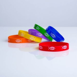 Opaska silikonowa z rybką i napisem JESUS, różowa