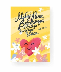 Pocztówka z kolorowanką - Miłuj Pana, Boga swego, z całego swojego serca